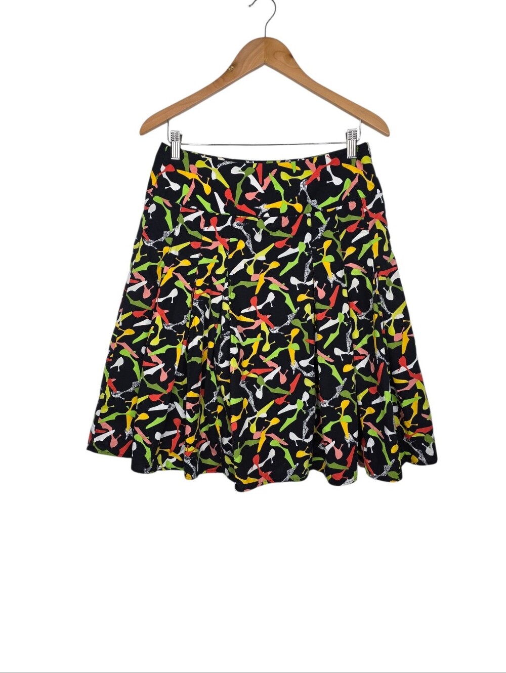 Liz Claiborne Vtg Retro Kitten Heel Shoe Print Pleated Skirt Size 8 Whimsigoth